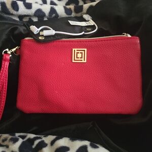 Liz Claiborne Red Wristlet with Gold Detail
